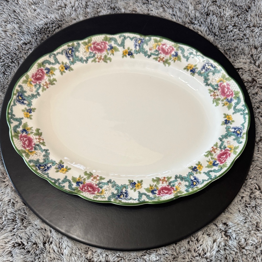 VTG 1981 Royal Doulton Floradora Green 13 1/2" Oval Serving Platter (T.C. 1127)